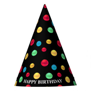Chapeaux De Fêtes Pois multicolores à l'anniversaire en noir
