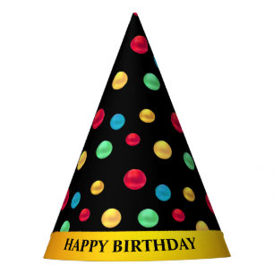 Chapeaux De Fêtes Pois multicolores sur noir