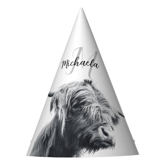 Chapeaux De Fêtes Portrait de vache Highland premier monogramme noir (Devant)