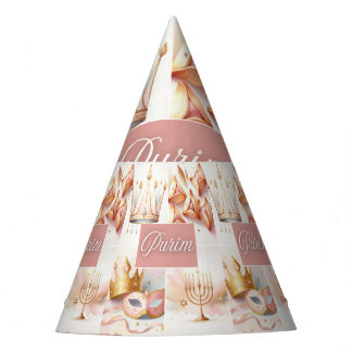 Chapeaux De Fêtes Purim Jewish Esther Pink Gold Watercolor Cute