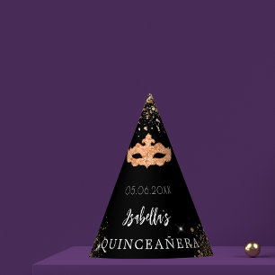 Chapeaux De Fêtes Quinceanera mascarade en or noir nom masque