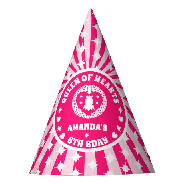 Chapeaux De Fêtes Reine Des Coeurs Rose Rétro Anniversaire (Devant)