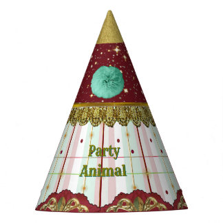 Chapeaux De Fêtes Retro Circus Carnival Party Hat - Teal Puffs