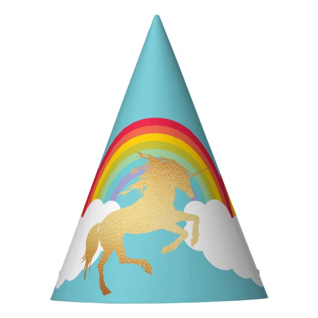 Chapeaux De Fêtes Retro Rainbows Nuages et Gold Unicorn (Devant)