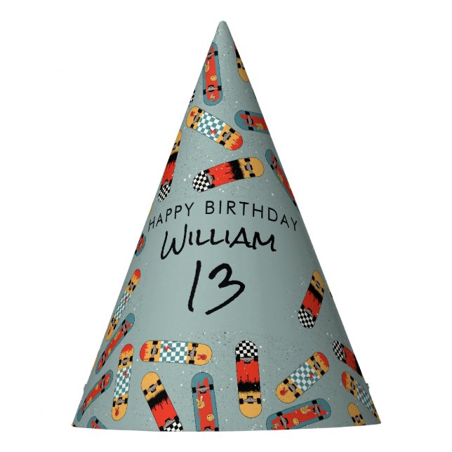 Chapeaux De Fêtes Retro Skateboard Blue Cool Skateboard Anniversaire (Devant)