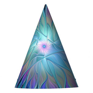 Chapeaux De Fêtes Rêve de Fleur Violette Bleue Art Fractal Abstrait