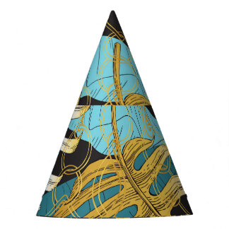 Chapeaux De Fêtes Rideau de chaîne d'or, feuilles tropicaux.