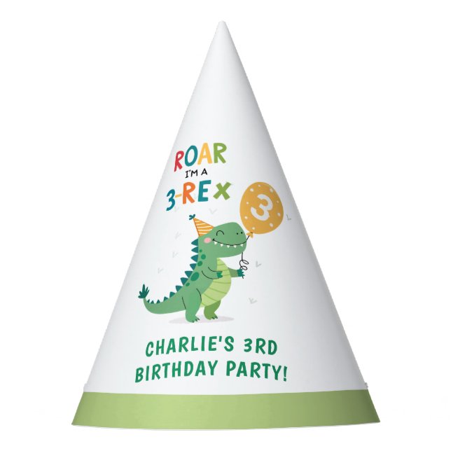 Chapeaux De Fêtes Roar I'm a 3-Rex Kids Troisième anniversaire (Devant)