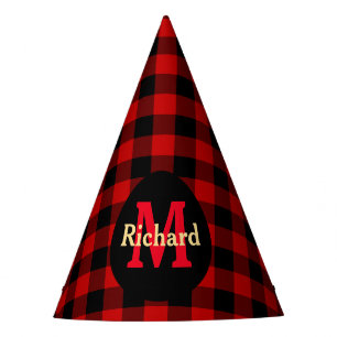 Chapeaux De Fêtes Rouge et noir carreau monogramme et nom