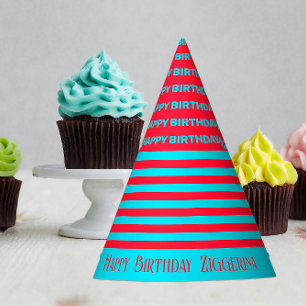 Chapeaux De Fêtes Rouge, Turquoise rayures Casquette de fête d'anniv