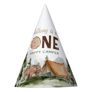 Chapeaux De Fêtes Rustic One Happy Camper Forest Bear 1er anniversai