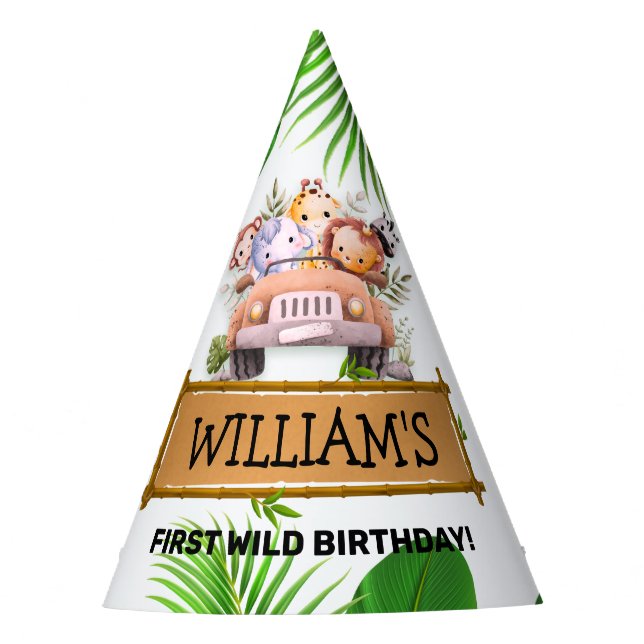 Chapeaux De Fêtes Safari ANIMAUX Wild Un Anniversaire (Devant)