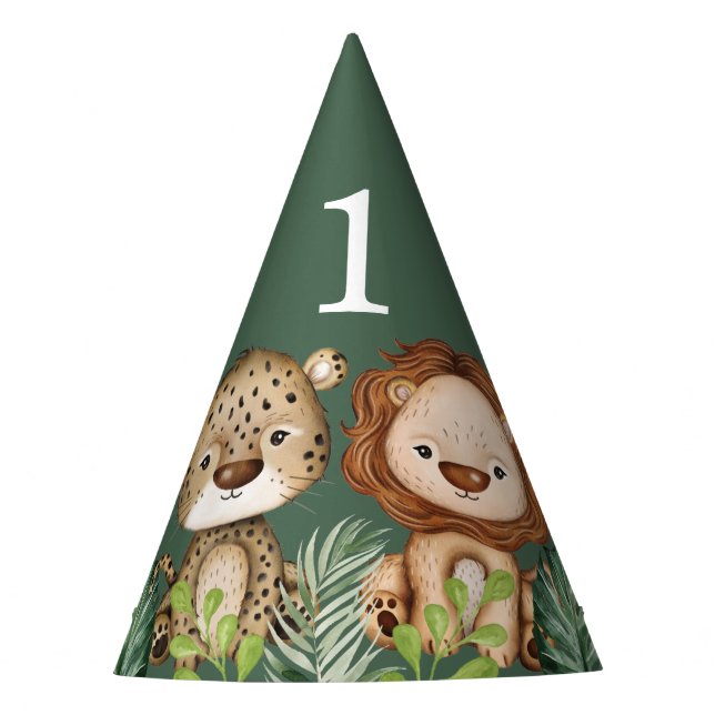 Chapeaux De Fêtes Sauvage tropical Une Jungle Animaux 1er Anniversai (Devant)