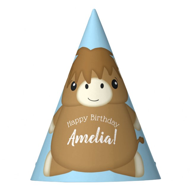 Chapeaux De Fêtes Scottish Highland Cow Anniversaire Party Blue (Devant)