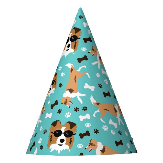 Chapeaux De Fêtes Shetland Sheepdog Shelter Pawprint Motif Party (Devant)