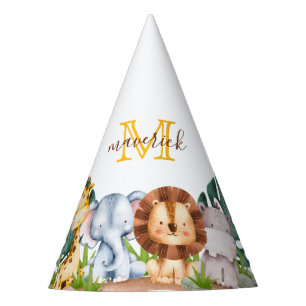 Chapeaux De Fêtes Simple Safari Jungle Monogramme 1er anniversaire