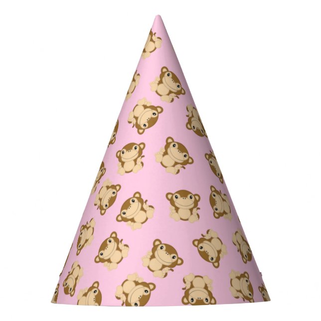Chapeaux De Fêtes Singe fête d'anniversaire rose (Devant)
