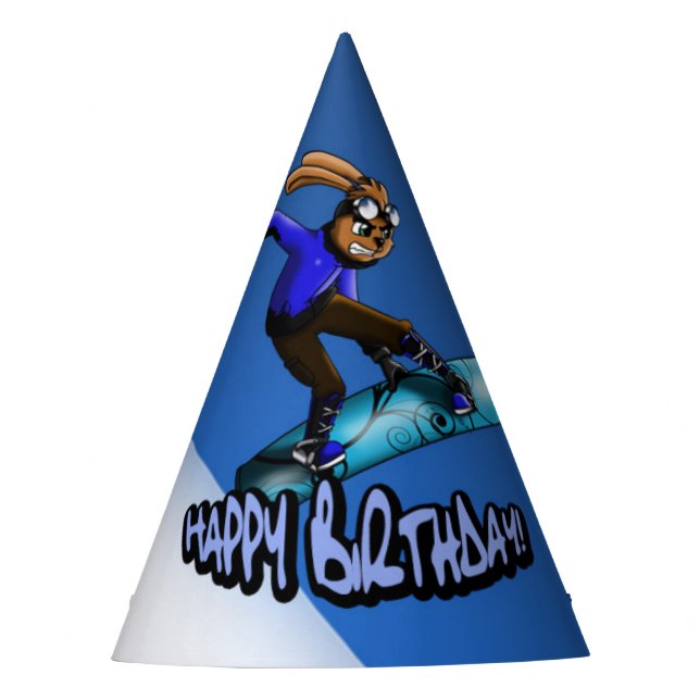Chapeaux De Fêtes Snowboardeur lapin Anniversaire (Devant)