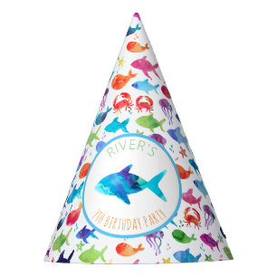 Chapeaux De Fêtes Sous la mer Aquarelle arc-en-ciel Poisson Annivers