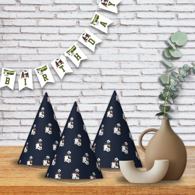Chapeaux De Fêtes Sport de football Jeu Anniversaire (Green Navy Blue Soccer Birthday Party Hats Kids)