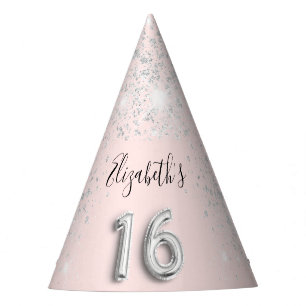 Chapeaux De Fêtes Sweet 16 blush rose argent brillant nom