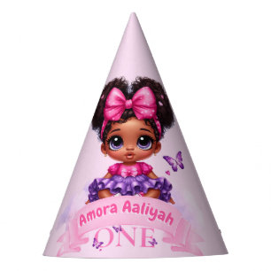 Chapeaux De Fêtes Sweet ONE Afro Puff bébé fille pourpre 1er anniver