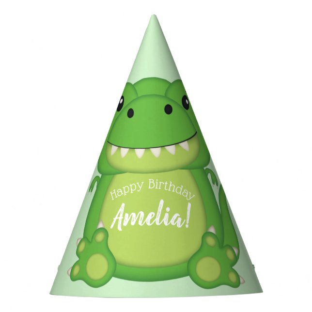 Chapeaux De Fêtes T-Rex Dinosaur fête d'anniversaire Vert (Devant)