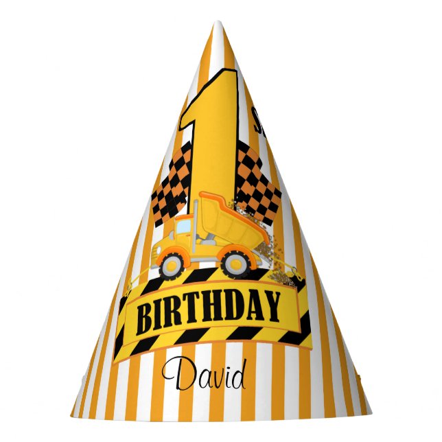 Chapeaux De Fêtes Thème de construction de garçon 1er anniversaire (Devant)