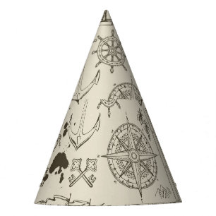 Chapeaux De Fêtes Thème pirate : motif nautique vintage.