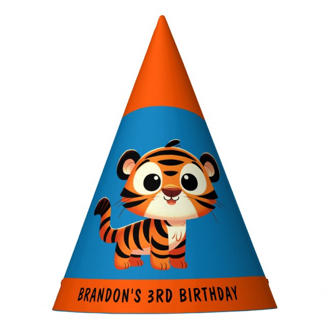 Chapeaux De Fêtes Tiger bleu Orange Boy 3e fête d'anniversaire (Devant)