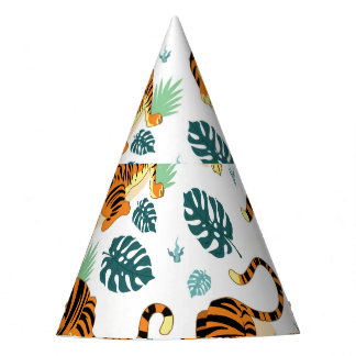 Chapeaux De Fêtes Tigres Feuilles tropicaux : Illustration Vintage.