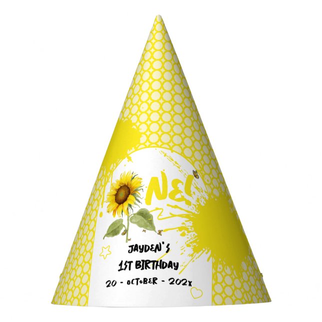 Chapeaux De Fêtes Tournesol aquarelle avec papillons 1er anniversair (Devant)