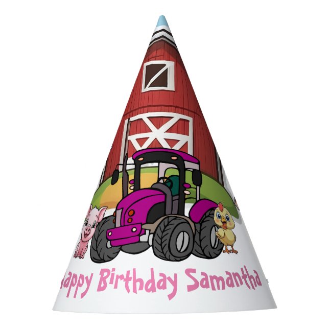 Chapeaux De Fêtes Tracteur rose Cute Ferme Animale Anniversaire (Devant)