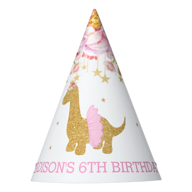 Chapeaux De Fêtes Tutu Brachiosaur Dinosaur Rose Floral Anniversaire (Devant)