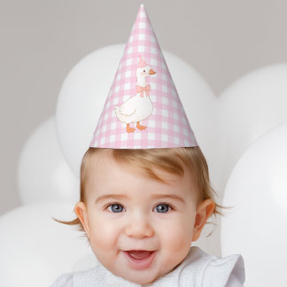 Chapeaux De Fêtes Un Dindon Drôle Fille au Gingham Rose Premier Anni