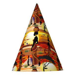 Chapeaux De Fêtes Une belle femme africaine Silhouette sur les solei