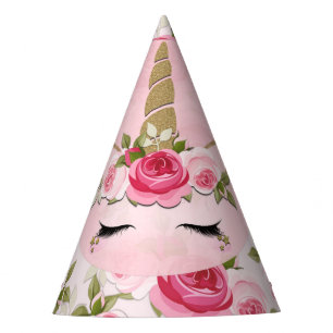 Chapeaux De Fêtes Unicorn Or rose Floral Rose mignonne tendance