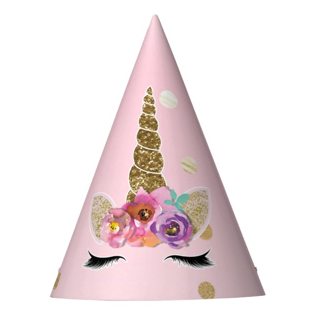 Chapeaux De Fêtes Unicorne d'or rose Floral Horn Anniversaire (Devant)