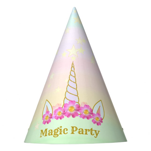 Chapeaux De Fêtes Unicorne magique, Fleurs et Étoiles (Devant)