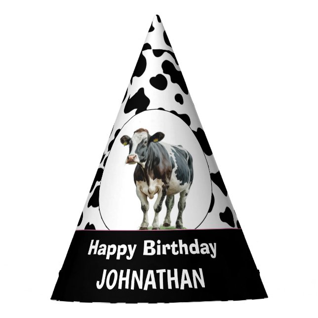 Chapeaux De Fêtes Vache Joyeux anniversaire noir et blanc (Devant)