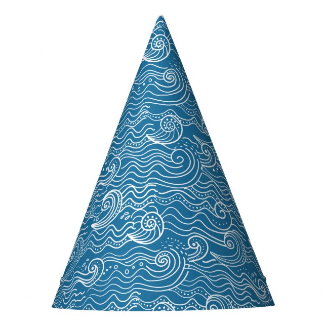 Chapeaux De Fêtes Vagues océaniques bleues et blanches (Devant)