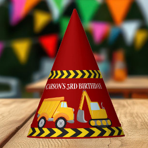 Chapeaux De Fêtes Véhicule de construction rouge sur mesure garçons