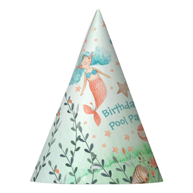 Chapeaux De Fêtes Venez À Ma Piscine D'Anniversaire De Sirène (Gauche)