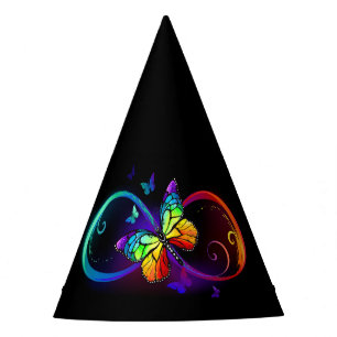 Chapeaux De Fêtes Vibrant infinity with rainbow butterfly on black