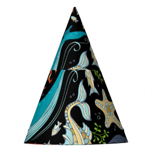 Chapeaux De Fêtes Vie marine sauvage : vintage colorée.
