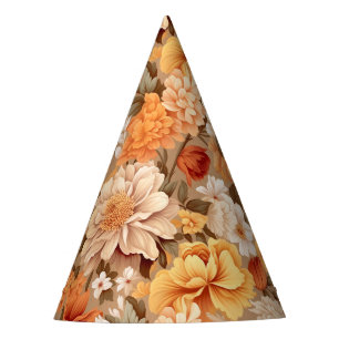 Chapeaux De Fêtes Vintage jaune brûlé orangé beige beige fleurs tan