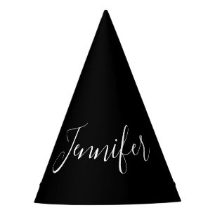 Chapeaux De Fêtes Votre nom   Élégant script blanc sur noir