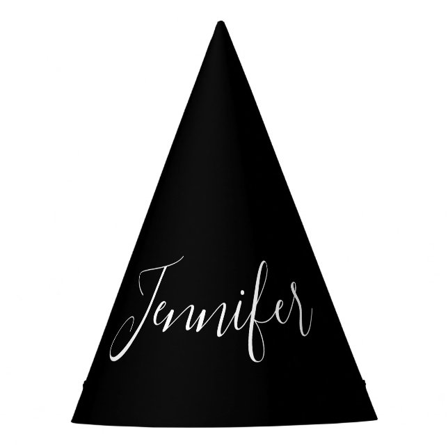 Chapeaux De Fêtes Votre nom | Élégant script blanc sur noir (Devant)