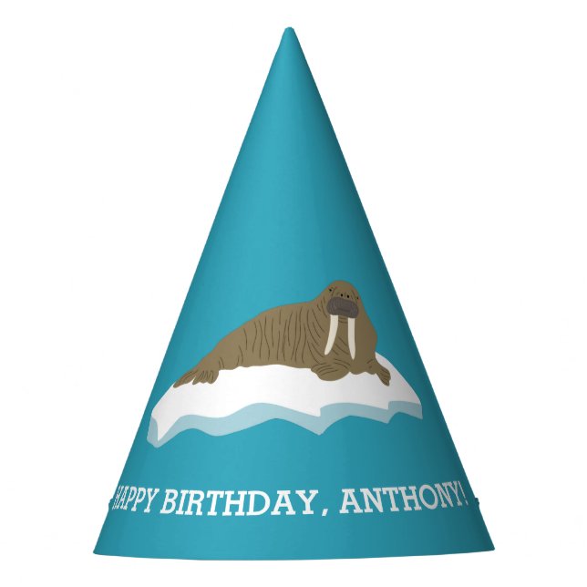 Chapeaux De Fêtes Walrus sur une Iceberg Custom Birday Party (Devant)