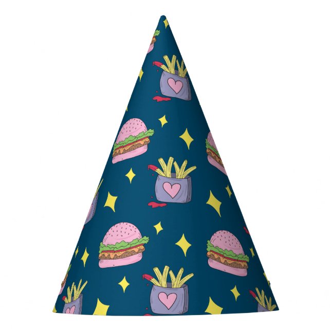 Chapeaux De Fêtes Whimsical Pink Burger et Fries Motif Anniversaire (Devant)